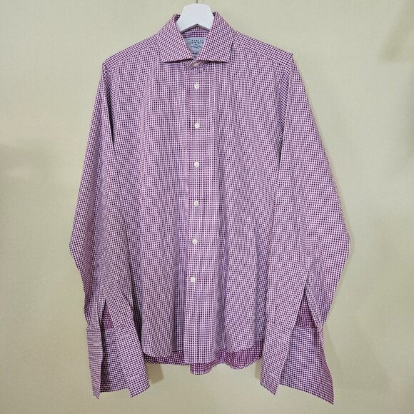 Charles Tyrwhitt Shirt Mens 15.5 M Slim Fit French Cuff Plaid LS Buttons Dressy - Picture 15 of 16